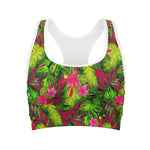Pink Hawaiian Tropical Pattern Print Women's Sports Bra