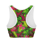 Pink Hawaiian Tropical Pattern Print Women's Sports Bra