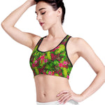 Pink Hawaiian Tropical Pattern Print Women's Sports Bra