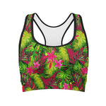 Pink Hawaiian Tropical Pattern Print Women's Sports Bra