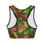 Pink Hawaiian Tropical Pattern Print Women's Sports Bra