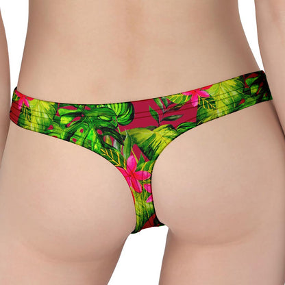 Pink Hawaiian Tropical Pattern Print Women's Thong