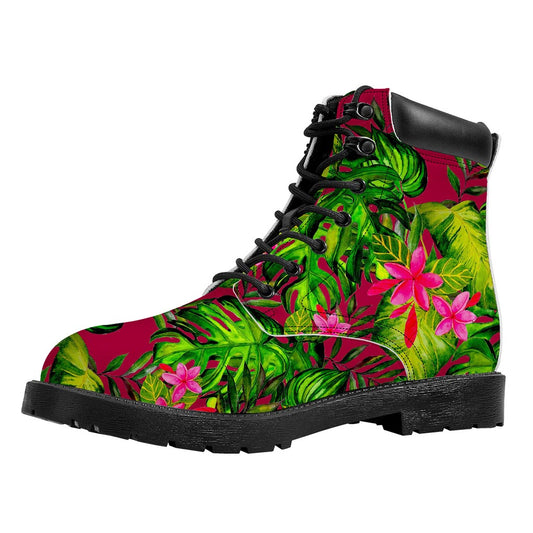 Pink Hawaiian Tropical Pattern Print Work Boots