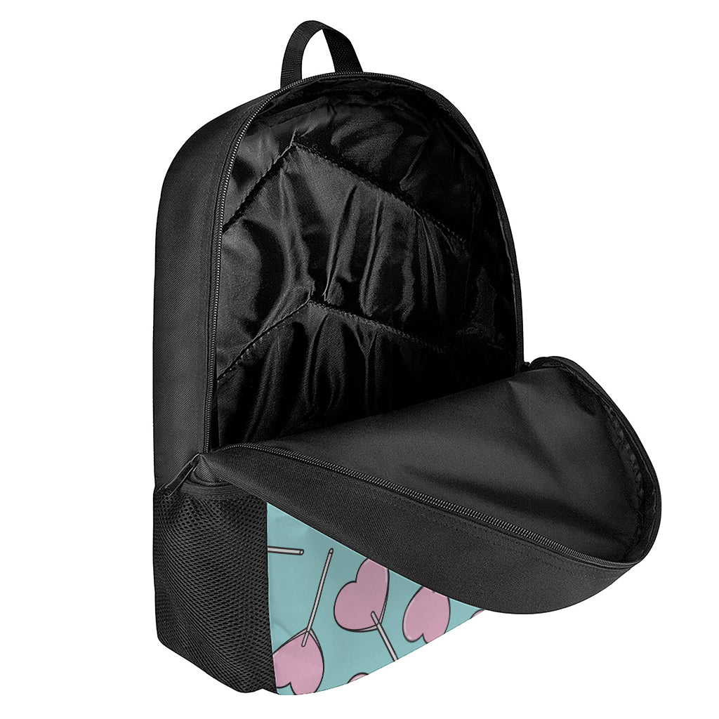 Pink Heart Lollipop Pattern Print 17 Inch Backpack