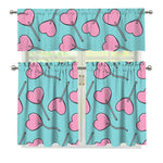 Pink Heart Lollipop Pattern Print 3 Piece Kitchen Curtains