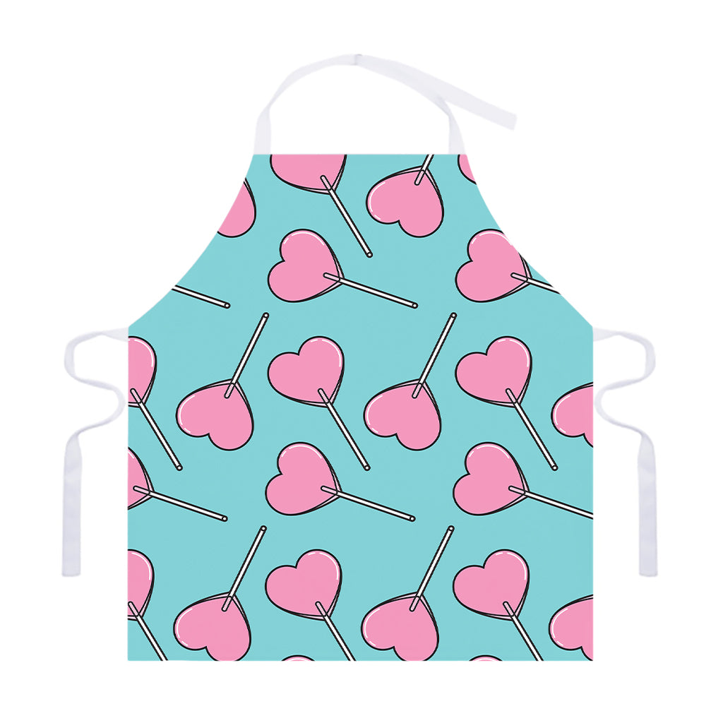 Pink Heart Lollipop Pattern Print Adjustable Apron