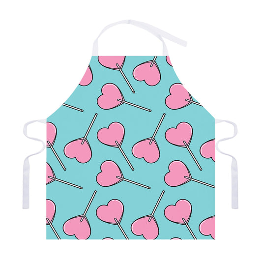 Pink Heart Lollipop Pattern Print Adjustable Apron