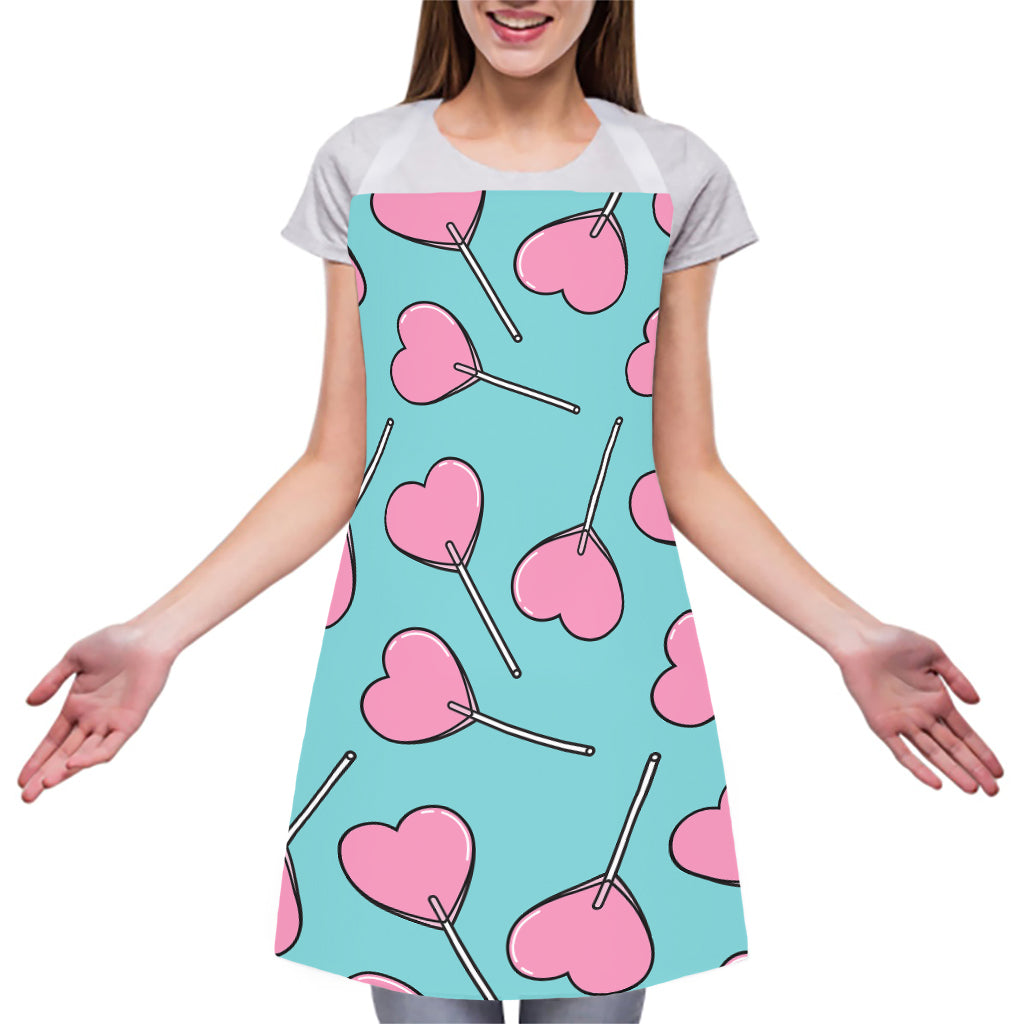 Pink Heart Lollipop Pattern Print Adjustable Apron