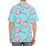 Pink Heart Lollipop Pattern Print Aloha Shirt