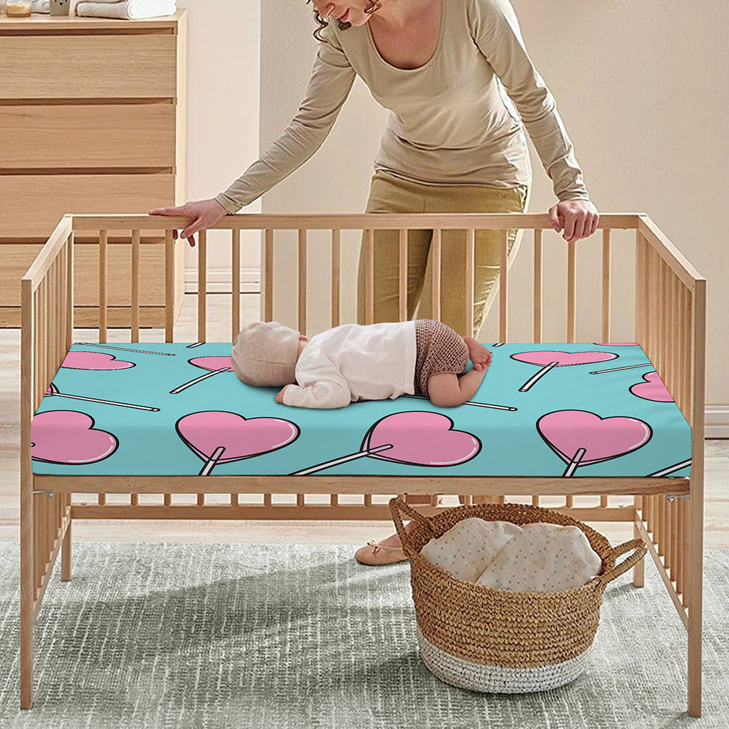 Pink Heart Lollipop Pattern Print Baby Crib Sheet