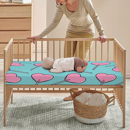 Pink Heart Lollipop Pattern Print Baby Crib Sheet