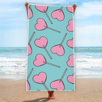 Pink Heart Lollipop Pattern Print Beach Towel