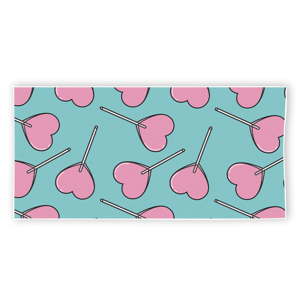 Pink Heart Lollipop Pattern Print Beach Towel