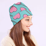 Pink Heart Lollipop Pattern Print Beanie