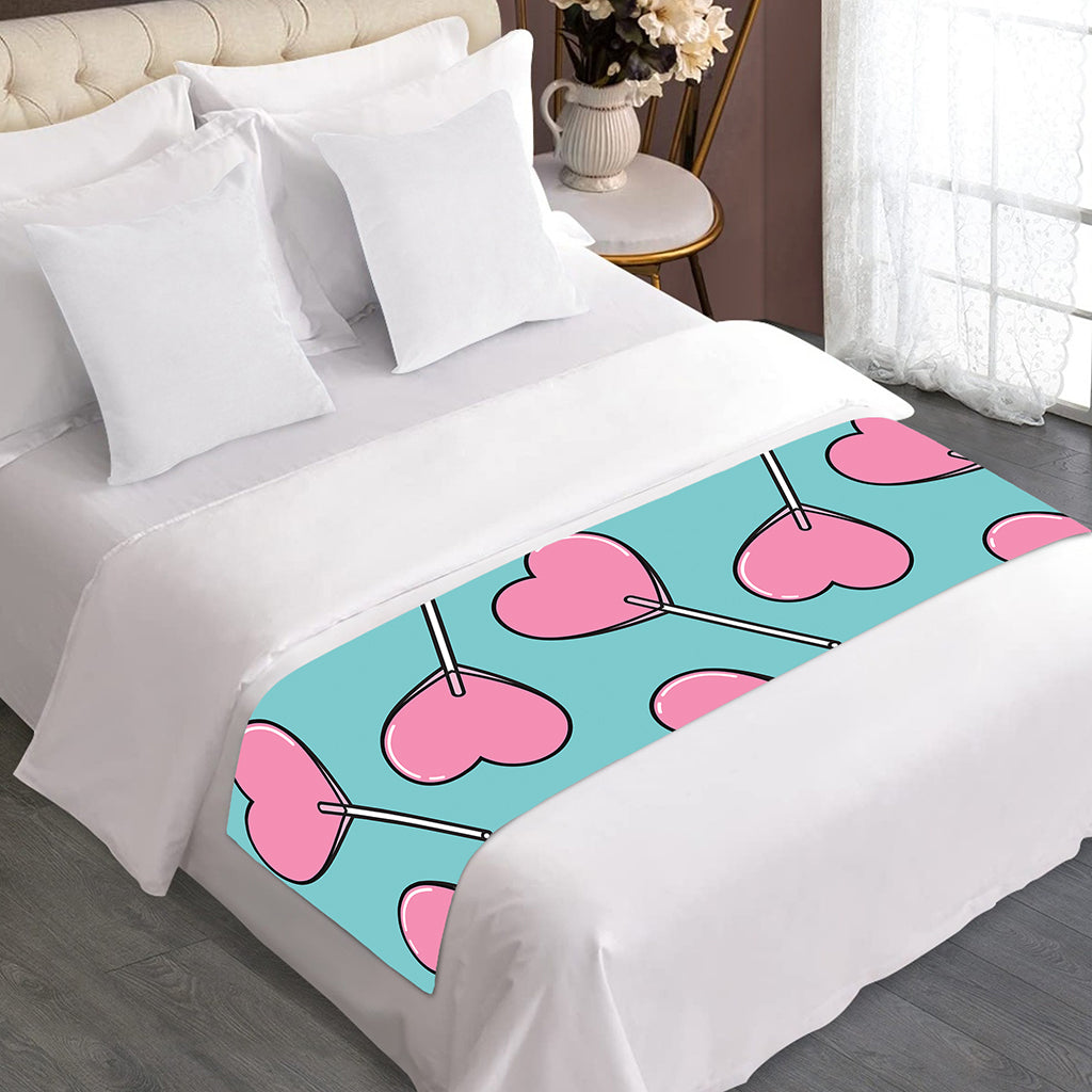 Pink Heart Lollipop Pattern Print Bed Runner