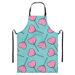 Pink Heart Lollipop Pattern Print Bib Apron With Pocket