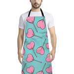 Pink Heart Lollipop Pattern Print Bib Apron With Pocket