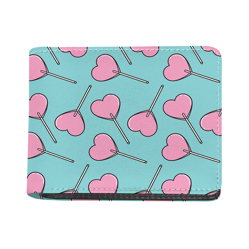 Pink Heart Lollipop Pattern Print Bifold Wallet