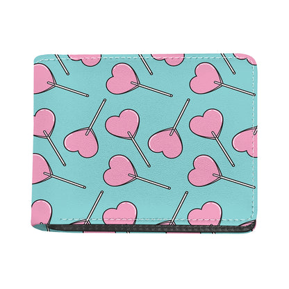 Pink Heart Lollipop Pattern Print Bifold Wallet
