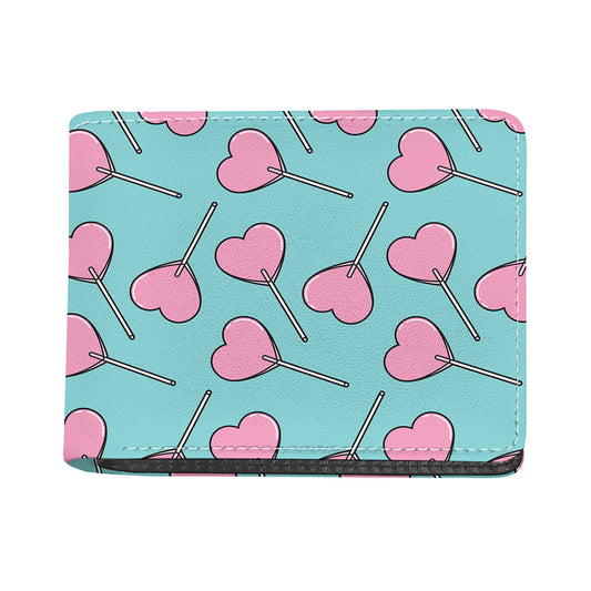 Pink Heart Lollipop Pattern Print Bifold Wallet