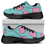 Pink Heart Lollipop Pattern Print Black Chunky Shoes