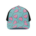 Pink Heart Lollipop Pattern Print Black Mesh Trucker Hat