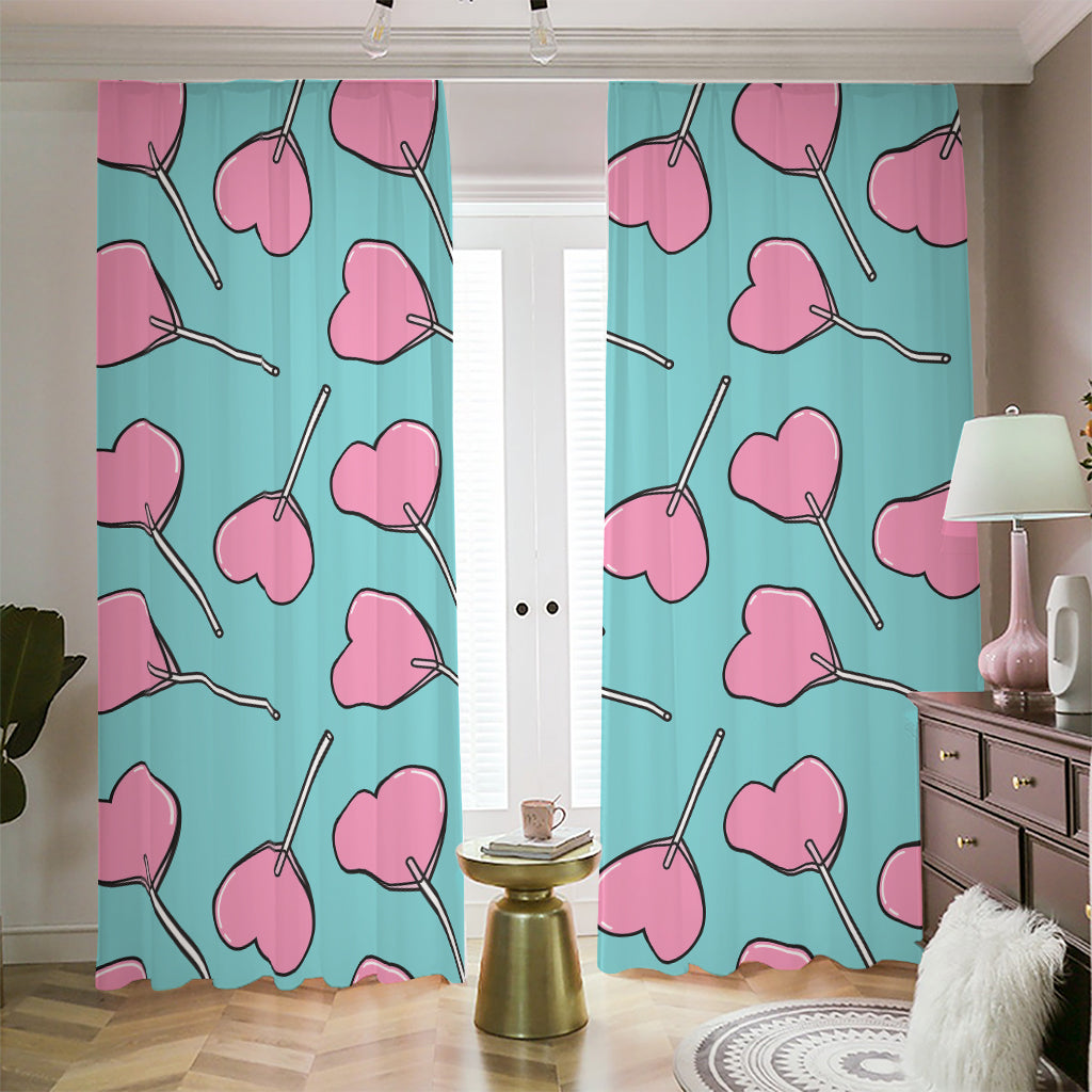 Pink Heart Lollipop Pattern Print Blackout Pencil Pleat Curtains