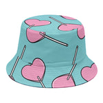 Pink Heart Lollipop Pattern Print Bucket Hat