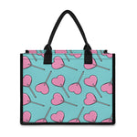 Pink Heart Lollipop Pattern Print Canvas Tote Bag
