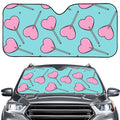 Pink Heart Lollipop Pattern Print Car Windshield Sun Shade