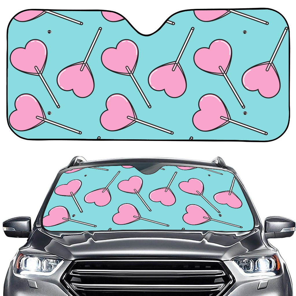 Pink Heart Lollipop Pattern Print Car Windshield Sun Shade