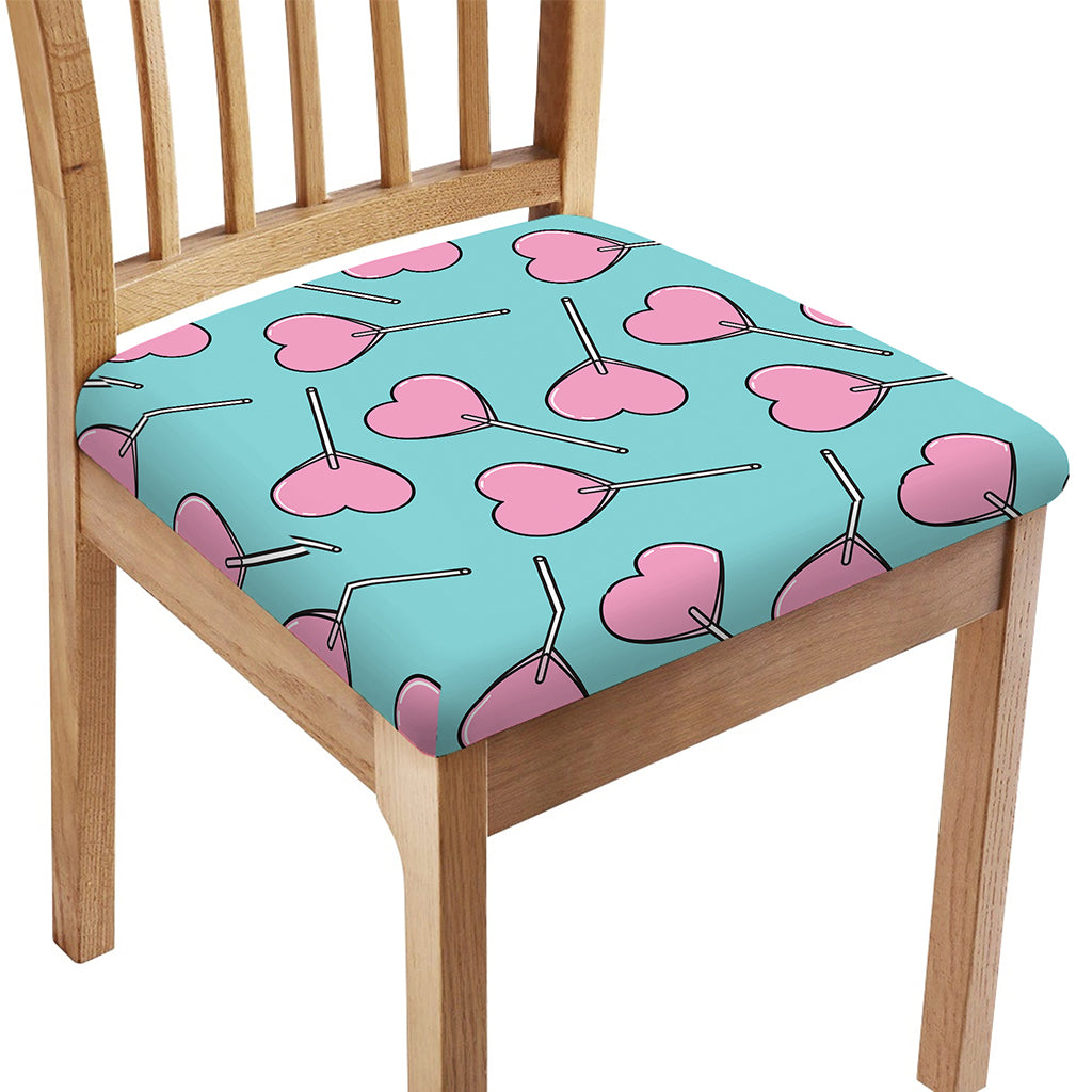 Pink Heart Lollipop Pattern Print Chair Cushion Cover