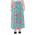 Pink Heart Lollipop Pattern Print Chiffon Maxi Skirt