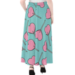 Pink Heart Lollipop Pattern Print Chiffon Maxi Skirt