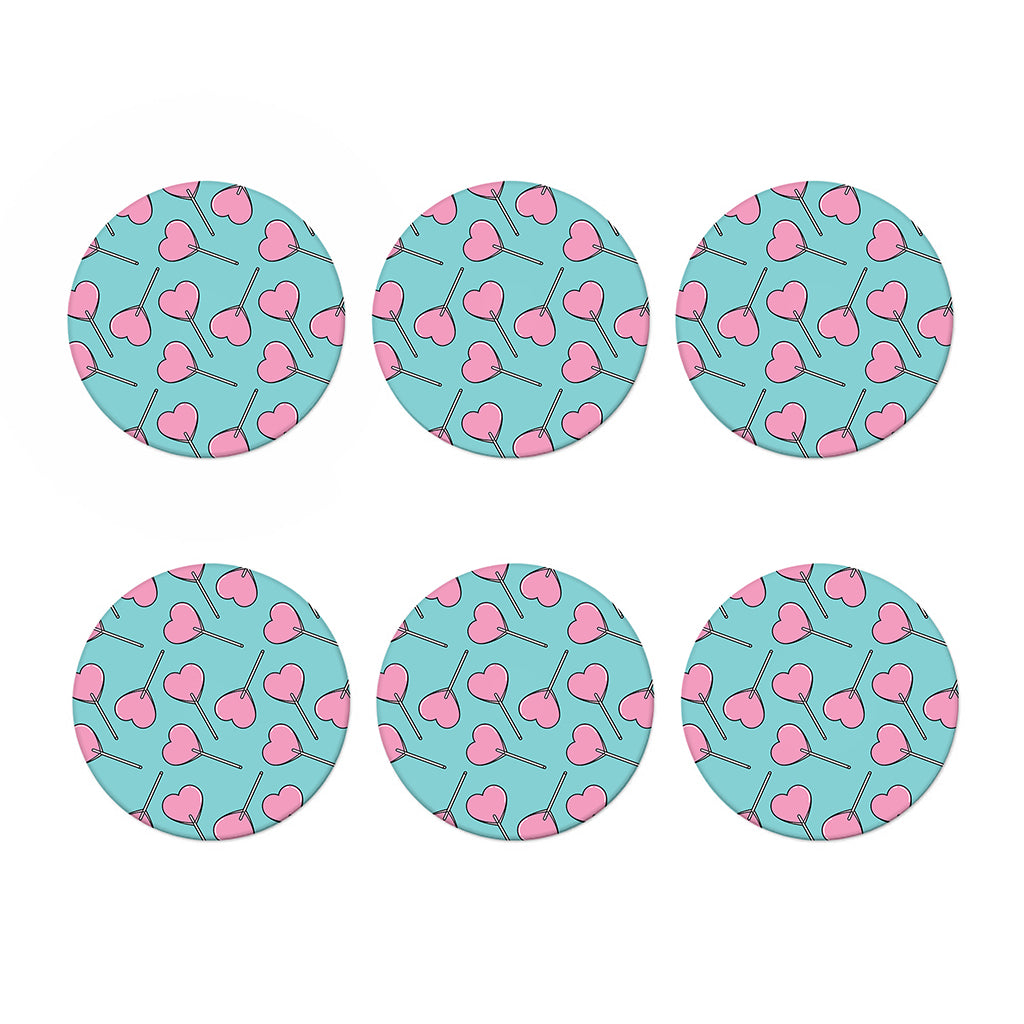 Pink Heart Lollipop Pattern Print Coaster Set