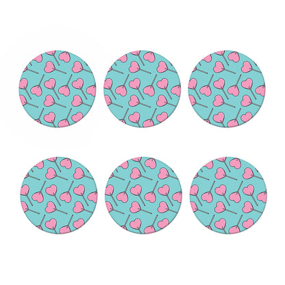 Pink Heart Lollipop Pattern Print Coaster Set