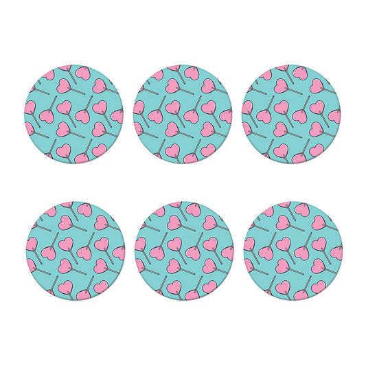 Pink Heart Lollipop Pattern Print Coaster Set