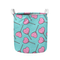 Pink Heart Lollipop Pattern Print Collapsible Laundry Basket