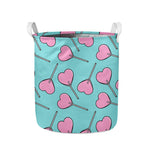 Pink Heart Lollipop Pattern Print Collapsible Laundry Basket