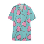 Pink Heart Lollipop Pattern Print Cotton Hawaiian Shirt