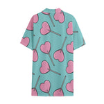 Pink Heart Lollipop Pattern Print Cotton Hawaiian Shirt