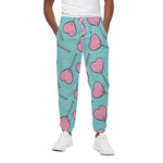 Pink Heart Lollipop Pattern Print Cotton Pants