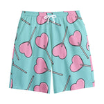 Pink Heart Lollipop Pattern Print Cotton Shorts