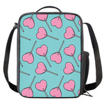 Pink Heart Lollipop Pattern Print Crossbody Lunch Bag