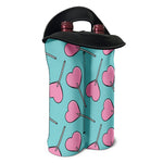 Pink Heart Lollipop Pattern Print Double Neoprene Wine Tote