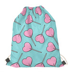 Pink Heart Lollipop Pattern Print Drawstring Bag