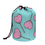 Pink Heart Lollipop Pattern Print Drawstring Makeup Bag
