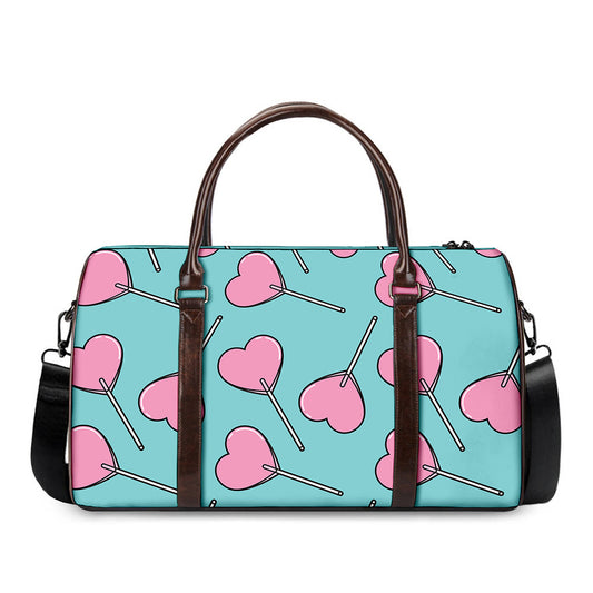 Pink Heart Lollipop Pattern Print Duffle Bag