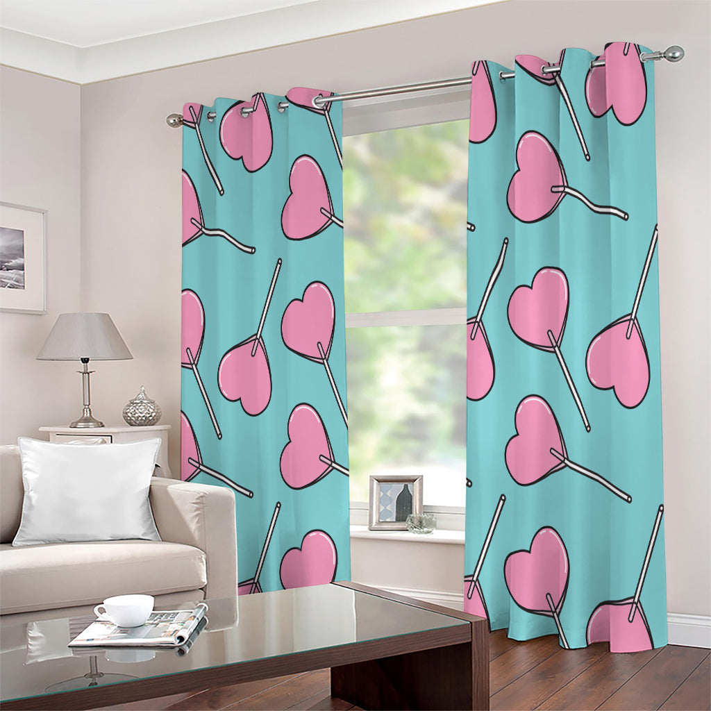 Pink Heart Lollipop Pattern Print Extra Wide Grommet Curtains