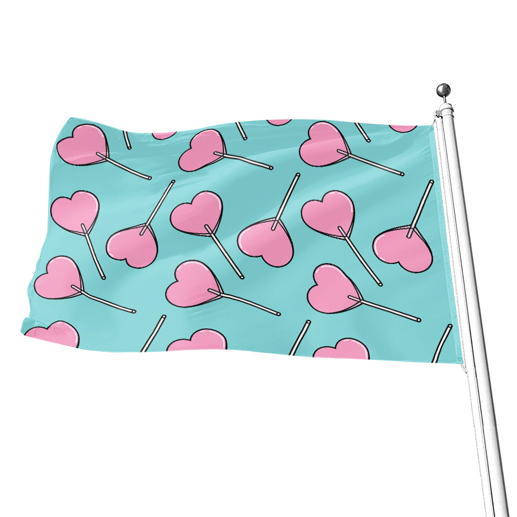 Pink Heart Lollipop Pattern Print Flag
